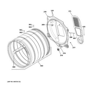 GE WE13X29725 Baffle Deflector Secadora Original OEM. Numero 9 plano expl
