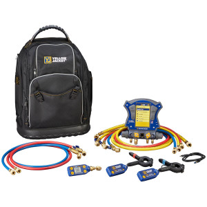 TITANMAX 40887 Deluxe Digital Manifold with Wireless Sensors Kit: TITANMAX Manifold, YJACK VAC Vacuum Gauge, YJACK Temperature Clamps (2), USB-C Cord, Set of (6) PLUS II Hoses: (3) 60 in 1/4 in RYB, Compact Ball Valve, (1) 60 in 3/8 in Yellow Vacuum Hose  TITANMAX 40887 Deluxe Digital Manifold with Wireless Sensors Kit: TITANMAX Manifold, YJACK VAC Vacuum Gauge, YJACK Temperature Clamps (2), USB-C Cord, Set of (6) PLUS II Hoses: (3) 60 in 1/4 in RYB, Compact Ball Valve, (1) 60 in 3/8 in Yellow Vacuum Hose