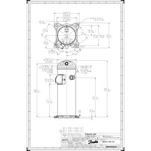 Danfoss DCJ121T2LC6 DCJ121T2LC6A 10 tons 121.000 btu/h R410A Compresor Scroll para Aire Acondicionado 208-230/3/60 V/Ph/Hz Descarga 7/8 in, Succion 1-1/8 in, ODF, Aceite POE 121L8597, 121L8597