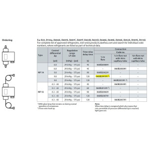 Danfoss 060B200391 Oil Differential Pressure Control MP54, 9 Psi Control Differential, Regulation Range LP Side 29 inHg - 175 psi,120 Sec Time Relay Delay, 1/4 in Flare M Connection