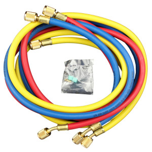Appli Parts APMG-H60630 150 cm Lagrgo 1/4 pulg SAE, 3 Mangueras Manometro, Multiple Refrigerante, Rango de Presion 600-3000 psi para uso en Sistemas de Refrigeracion y Aire Acondicionado
