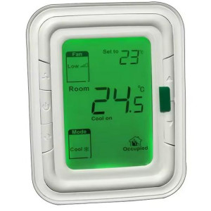 Honeywell T6861V1WG Fan Coil Thermostat, Vertical, White, Green Backlight, 2/4 Pipes, 110 V