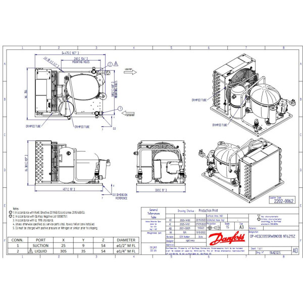 Danfoss HCGC0055RWB000B 1/2HP+, R134a Unidad Condensadora para Refrigeracion, Cobre y Aluminio LMBP 115/1/60 (V/Ph/Hz) 1 Ventilador, Compresor Fraccionario NT6215Z, 114N2025 Danfoss HCGC0055RWB000B 1/2HP+, R134a Unidad Condensadora para Refrigeracion, Cobre y Aluminio LMBP 115/1/60 (V/Ph/Hz) 1 Ventilador, Compresor Fraccionario NT6215Z, 114N2025