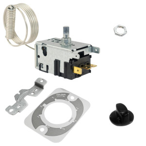 Danfoss 077B7339 Thermostat Refrigerators Automatic Defrost control 077B6909 Cold Cut-in 41.0F Cold cut-out 10.4F Warm Cut-in 41.0F Warm Cut-out 22.46F Capillary tube length 47.2in 
B6 (Industrial Pack)