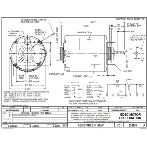 US Motor 2203  1 hp 1075 rpm, 6 poles, 1 shaft 5/8 in, ODAO Enclosure, 1 speed, 6.3 diameter, CW, 17.5MFD 370V Capactor 208-230 V / 460 v / 60 hz / 3ph K063SYW4625012B 