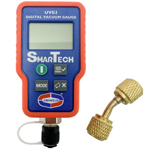 Uniweld UVG3 Vacuometro Digital Smartech con Pantalla Iluminada, Rango 0-15000 Micrones Max presion 500psi, adaptador UVGA Incluido Requiere 1 CR132AA Bateria (incluida)