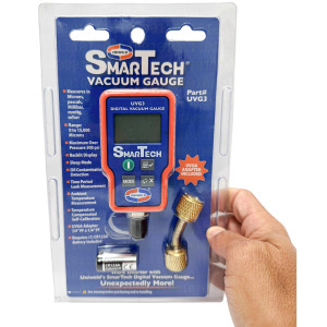 Uniweld UVG3 Smartech Digital Vacuum Gauge, Backlit Display. 0-15000 Micron Range
Max Over pressure 500psi, UVGA adapter Included
Requires 1 CR132AA Battery (included)