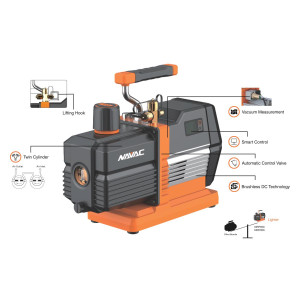 Navac Smart Vacuum Pump 6 cfm 2 stages 3/4 HP Motor 115V 60hz, Built-in Micron Vacuum Gauge 25.35 lbs NRP8DI Navac Smart Vacuum Pump 6 cfm 2 stages 3/4 HP Motor 115V 60hz, Built-in Micron Vacuum Gauge 25.35 lbs NRP8DI