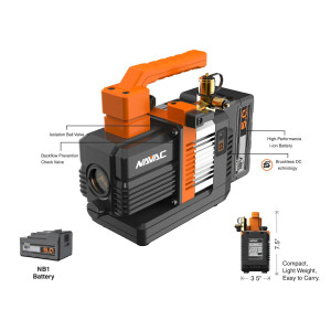 NAVAC Bomba De Vacio 2cfm con bateria 18v, dos etapas, bolso, cargador y aceite. Peso 8.4 lbs con Bateria NP2DLM NAVAC Bomba De Vacio 2cfm con bateria 18v, dos etapas, bolso, cargador y aceite. Peso 8.4 lbs con Bateria NP2DLM