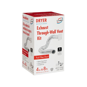 Lambro 1379W Dryer Exhaust Wall Louvered Vent Kit 4 inch x 8 ft