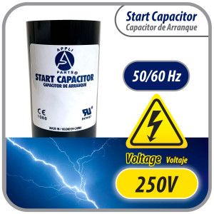 Appli Parts Condensador Capacitor Arranque 161-193 Mfd (microfaradios) uF 250 VAC remplazo universal para motores electricos de distintas aplicaciones 3.7cm Diametro 8.6cm Alto CON-161-250  