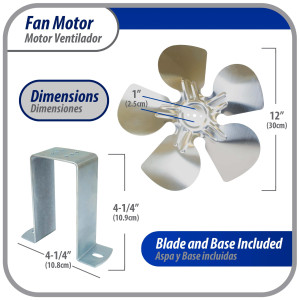 Appli Parts APFM-251E Motor Ventilador 25W Condensador y Evaporador 115V 60Hz 1.2A, Incluye Aspa de Aluminio de 30cm y Base de Montaje, Repuesto Universal para Equipos de Refrigeracion Comercial
