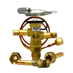 Danfoss 067L6010 7TR Valvula de Expansion Termostatica, TR 6, R410A,R454B,R32, 3/8x3/8 pulg Soldable, ODF, 1/4 pulg Tubo Cap. Flare, Troquel flecha 1-Via, -10 a 15 C