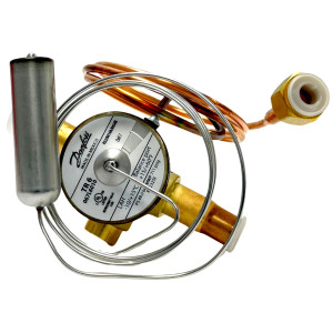 Danfoss 067L6010 7TR Valvula de Expansion Termostatica, TR 6, R410A,R454B,R32, 3/8x3/8 pulg Soldable, ODF, 1/4 pulg Tubo Cap. Flare, Troquel flecha 1-Via, -10 a 15 C