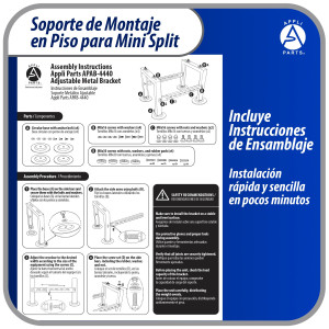 Appli Parts APAB-4440 Soporte de Montaje en Piso para Mini Split. Soporta 200 kg, Compatible desde 9000 a 60000 BTU, Incluye Gomas Antivibracion y Kit Completo de Instalacion. Extensible 56 a 100 cm 