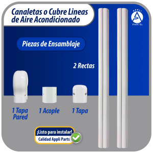 Appli Parts APLC-SET75 Cobertor para Lineas de Aire Acondicionado Juego de 75mm ancho, incluye 2 Rectas, 1 Acople,1 Tapa Pared, 1 Tapa 