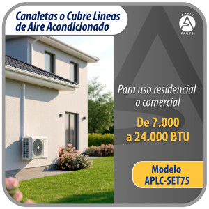 Appli Parts APLC-SET75 Cobertor para Lineas de Aire Acondicionado Juego de 75mm ancho, incluye 2 Rectas, 1 Acople,1 Tapa Pared, 1 Tapa 