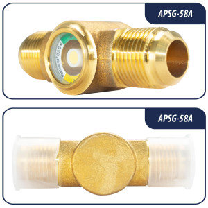 Appli Parts APSG-58A 5/8 in Sight Glass and liquid moisture indicator Flare connections with Solid Body for HVAC/R installations suitable for CFC HCFC HFC refrigerants