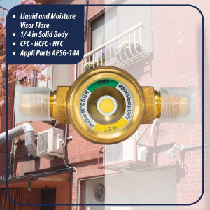 Appli Parts APSG-14A 1/4 in Sight Glass and liquid moisture indicator Flare connections with Solid Body for HVAC/R installations suitable for CFC HCFC HFC refrigerants