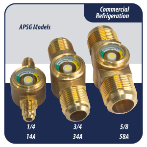Appli Parts APSG-14A Visor de Liquido 1/4 pulg Flare e Indicador de Humedad con conexiones Rosca con cuerpo solido para Sistemas de Refrigeracion y Aire Acondicionado compatible con refrigerantes CFC, HCFC, HFC