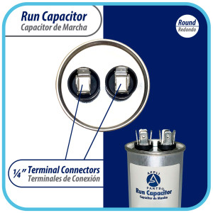 Appli Parts Run Capacitor for ac 40 Mfd uF (microfarads) 370 VAC or 450 VAC CBB65 Round Universal fit for hvac and other applications 4 in High 2 in Wide CON-40-450
