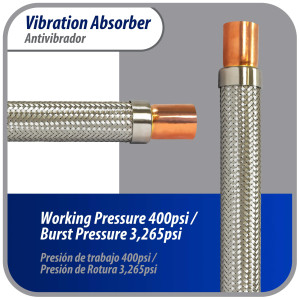 Appli Parts APVE-158 1-5/8 in Vibration Absorber Eliminator Sweat Connections 17 in Long 400 psi Max working and 3,265 psi Burst pressure