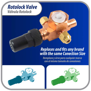 Appli Parts APRV-VA01 Valvula Rotolock V01 1 pulg x 3/8 pulg Soldable con puertos de acceso de 1/4 pulg Universal para sistemas de refrigeracion y aire acondicionado