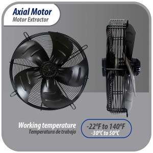 Appli Parts AXF-630 Extractor Axial 630 mm (24-3/4 pulg) 220 V, 1 ph, 60 Hz, 1150 W, 1500 rpm, Rango Temperatura -30 C a 60 C, incluye aspa y base tipo jaula