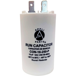 Appli Parts Condensador Capacitor de Marcha 16 Mfd uF (microfaradios) 250VAC CBB60 Cuerpo plastico para bombas de agua y otras aplicaciones Redondo UL E476928 8 cm Alto 4 cm Ancho CON-16-250-P