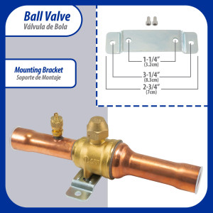 Appli Parts APBV-078 Valvula de Cierre 7/8 pulg tipo Bola de conexion soldable con puerto de servicio SAE de 1/4 de pulg presion maxima de trabajo 610 psi temperaturas de -30 C a 120 C longitud total 200 mm
