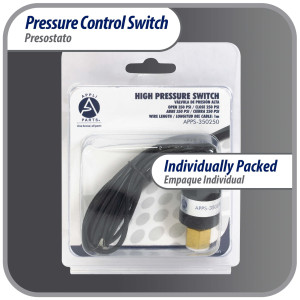 Appli Parts APPS-350250 Hi Pressure control Switch R22, Open 350 psi, Close 250 psi, 40 in Cable, SPST, 1/4 SAE female connection, Automatic Reset, universal replacement for Air Conditioning Applications 