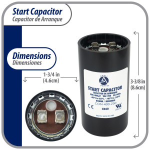 Appli Parts CON-400-250 Motor Start Capacitor 400-480 MFD uF, 250 VAC. Universal for Electric Motor Applications, 1.75 in Wide, 3.38 in Height
