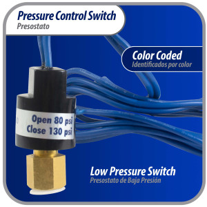 Appli Parts APPS-80130 Low Pressure control switch R410, Open 80 psi, Close 130 psi, 40 in Cable, SPST, 1/4 SAE female connection, Automatic Reset, universal replacement for Air Conditioning 