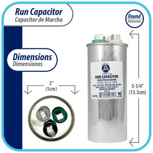 Appli Parts Condensador Capacitor de Marcha 45+5 Mfd uF (microfaradios) 370VAC o 450VAC CBB65 Universal Aire acondicionado y aplicaciones Redondo UL E476928 13.3cm Alto 5cm Ancho CON-45/5-450  