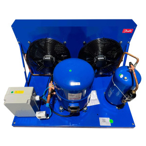 Danfoss OP-HGZ100D39Q Condensing Unit Microchannel Coil 9HP MBP 230V/3Ph/60Hz R134a,R404A,R448A,R449A,R452A,R513A POE Oil 2 Fan with Reciprocating Compressor MTZ100-3 115N0315 
