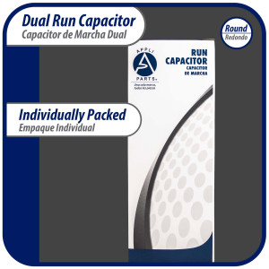 Appli Parts CON-50/7.5-450 Dual Run Capacitor for ac 50+7.5 Mfd uF (microfarads) 370VAC or 450VAC CBB65 Round Universal fit for hvac and other applications 5-3/8 in High 2-1/8 in Wide
