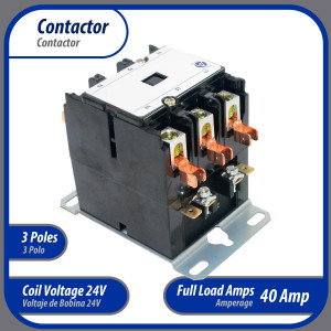 Appli Parts APAC-34024 Heavy Duty Contactor 3 Poles 40A 24V Coil Replacement for AC Compressors and Electrical Applications UL Certified E476929