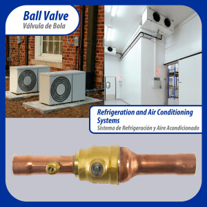 Appli Parts APBV-034 Valvula de Cierre 3/4 pulg tipo Bola de conexion soldable con puerto de servicio SAE de 1/4 de pulg presion maxima de trabajo 610 psi temperaturas de -30 C a 120 C longitud total 180 mm