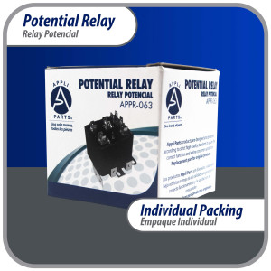 Appli Parts APPR-063 Relay Potencial 063, Voltaje de Bobina 170 V, Recogida Minima 139 V, Recogida Maxima 153 V, Caida Maxima 55 V, 50/60Hz Remplazo universal para unidades de refrigeracion y aire acondicionado