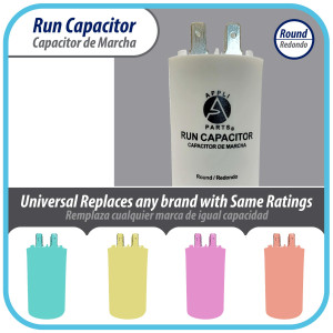 Appli Parts Condensador Capacitor de Marcha 75 Mfd uF (microfaradios) 250VAC CBB60 Cuerpo plastico para bombas de agua y otras aplicaciones Redondo UL E476928 CON-75-250-P