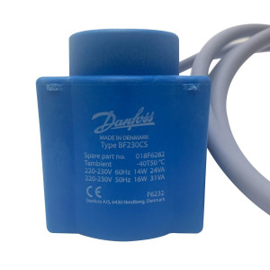 Danfoss 018F6282 Bobina para Solenoide 220-230 V,60 Hz, 14 W, 50 Hz, 16 W, IP20, BF230CS, Cable 018F8232
