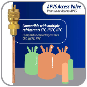Appli Parts Valvula de acceso de 1/4 SAE x 1/8 pulg OD x con vastago de cobre de 5cm de largo con nucleo y tapa de laton con removedor de nucleo y empacadura APVS-14182
