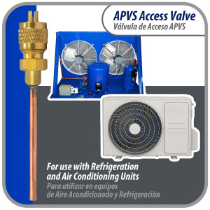 Appli Parts Valvula de acceso de 1/4 SAE x 1/8 pulg OD x con vastago de cobre de 5cm de largo con nucleo y tapa de laton con removedor de nucleo y empacadura APVS-14182