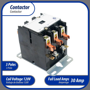 Appli Parts APAC-330120 Contactor 3 Polos 30A 120V Bobina Repuesto para Compresores de CA y Aplicaciones Electricas Certificacion UL E476929 de Trabajo Pesado
