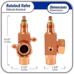 Appli Parts APRV-VA05 Valvula Rotolock V05 1-1/4 pulg x 7/8 pulg Soldable con puertos de acceso de 1/4 pulg Universal para sistemas de refrigeracion y aire acondicionado Appli Parts APRV-VA05 Valvula Rotolock V05 1-1/4 pulg x 7/8 pulg Soldable con puertos de acceso de 1/4 pulg Universal para sistemas de refrigeracion y aire acondicionado