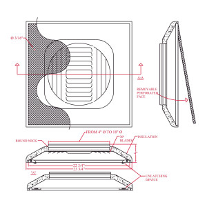 Difusor perforado de acero 24 x 24 x 12 pulgadas con cuello con aislamiento DPA12 Vermont