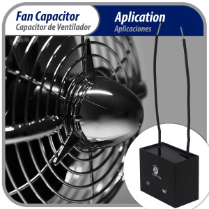Appli Parts Fan Capacitor 3.5 mfd (microfarads) uf 250 VAC with 2 Wire Terminal Connections compatible with any brand with same capacitance 1-7/8in Width 1/2in Depth 1-1/8in Height CAP-3.5-250-2C