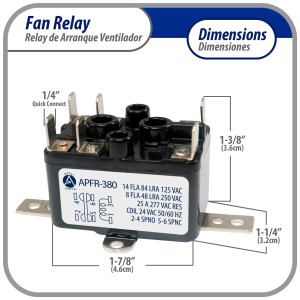 Appli Parts APFR-380 Rele de Contacto Seco NO y NC, 25 A, 90-380 V, Bobina 24 V, puntos de conexion 1-3 Coil, 2-4 NO, 5-6 NC. Usos Control de Dampers, Valvulas, Inversión, Aire Acondicionado y mas