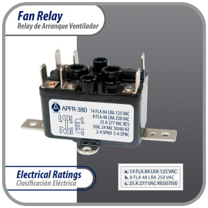 Appli Aprts APFR-380 Rele de ventilador 90-380 de conmutacion de Fan Relay, SPST, Polo Sencillo, Tiro Sencillo, bobina de 24 V, CA, Normalmente Abierto,Normalmente Cerrado, Soporte de ajuste multiple, Aplicacion Universal