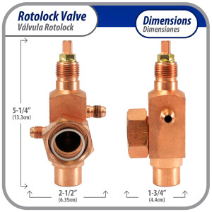 Appli Parts APRV-VA04 Valvula Rotolock V04 1-1/4 pulg x 3/4 pulg Soldable con puertos de acceso de 1/4 pulg Universal para sistemas de refrigeracion y aire acondicionado Appli Parts APRV-VA04 Valvula Rotolock V04 1-1/4 pulg x 3/4 pulg Soldable con puertos de acceso de 1/4 pulg Universal para sistemas de refrigeracion y aire acondicionado